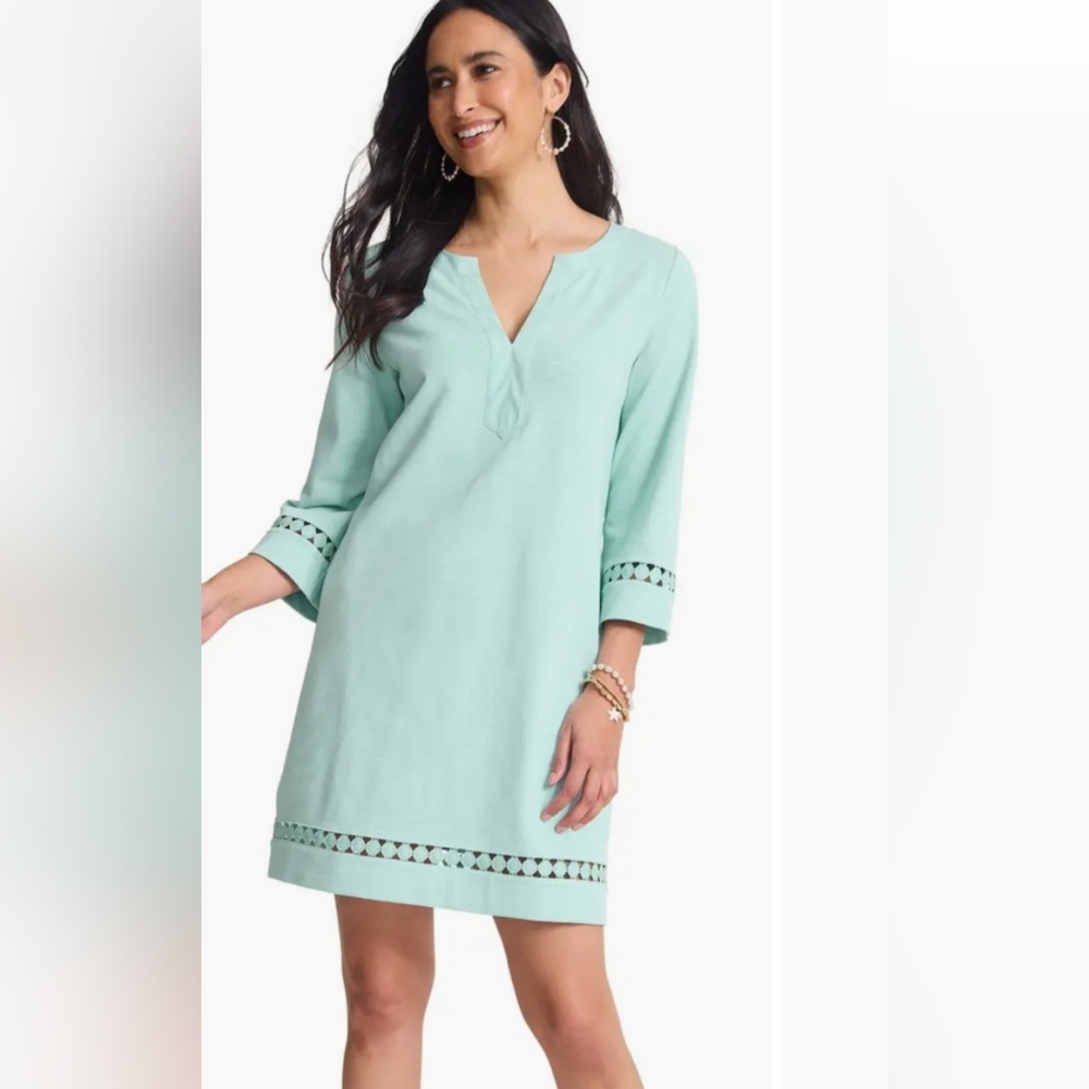 Tommy Bahama Sunset Harbor Long Sleeve Shift Dress  Canal Blue Size XS